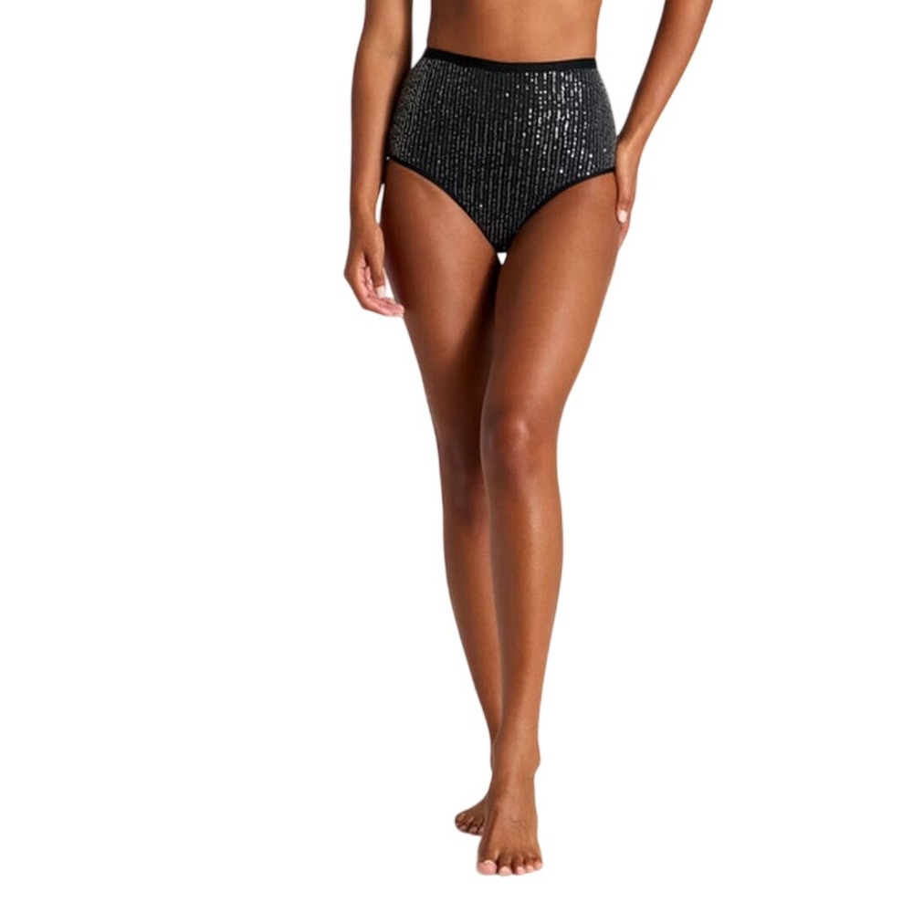 Wild Fable Women's Black Sequin‎ High Waist Intimates Brief Panty Size M
